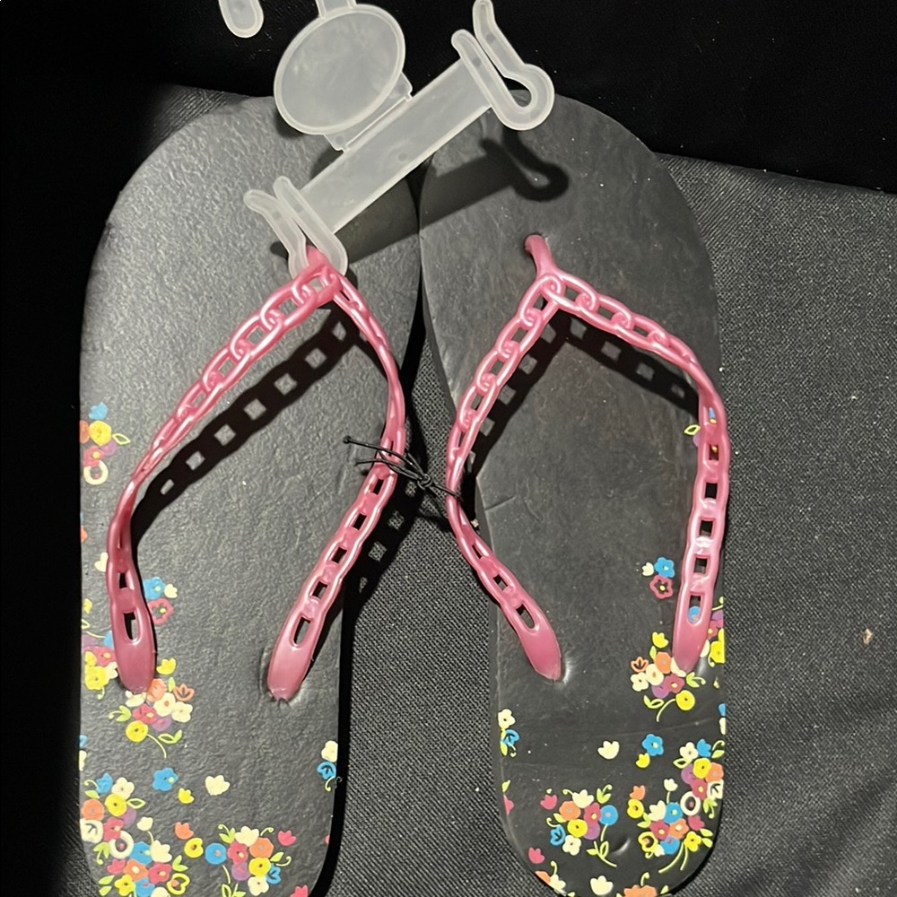 Floral Black and Pink Flip Flops